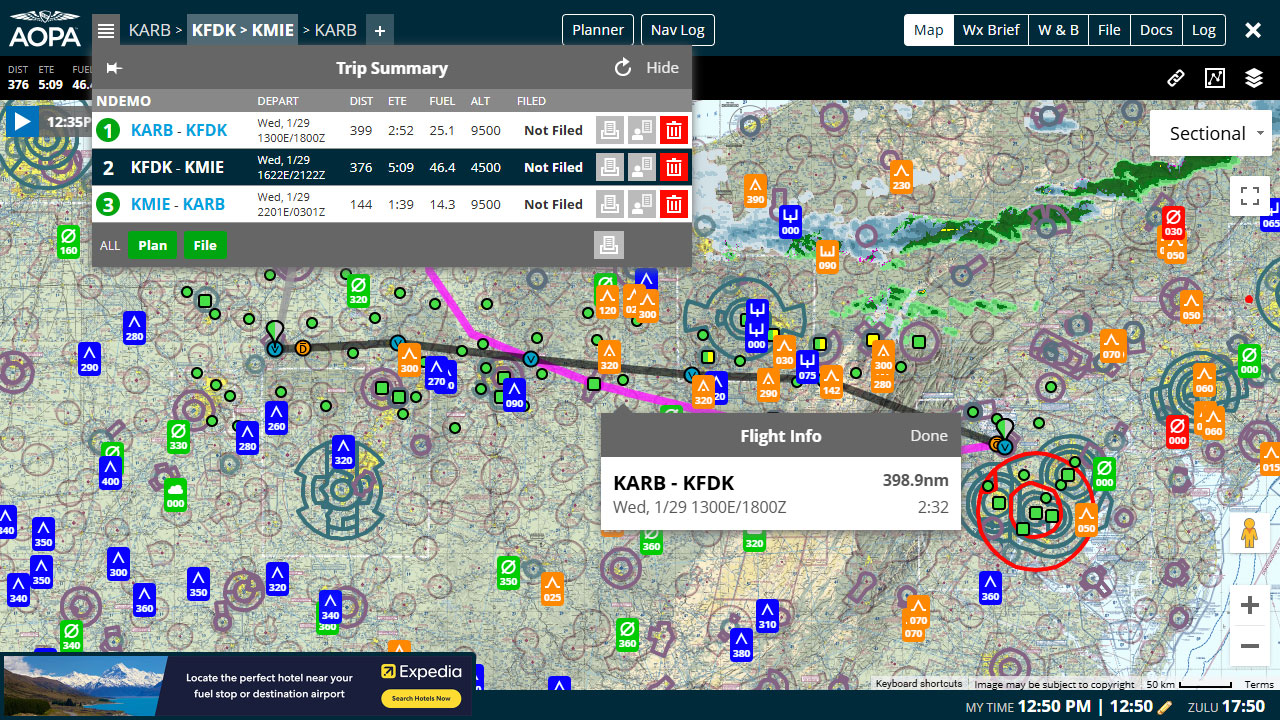 iFlightPlanner for AOPA Multi-Leg Flight Planning